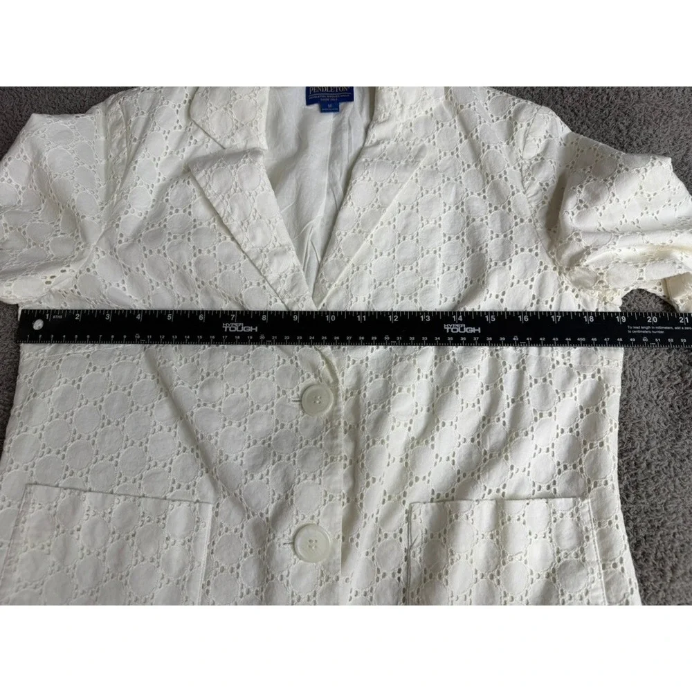 Pendleton Womens White Eyelet Cotton Blazer Jacket 3/4 Sleeve Size M TF138-68365 - Picture 7 of 10